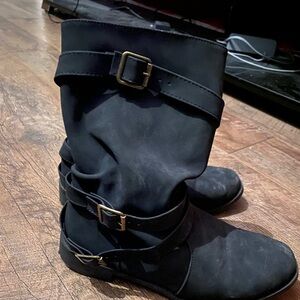 Tall low heel dark grey boots